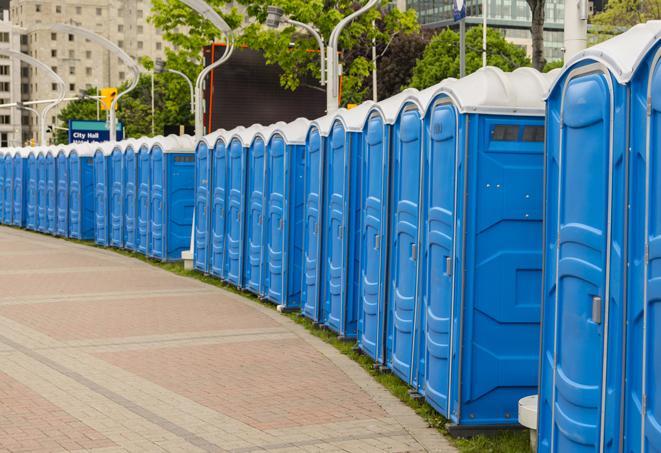 Seasonal porta potty units set up at a Poughkeepsie, New York venue